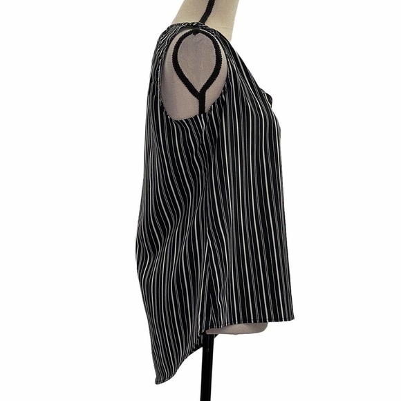 SIMPLY Style Black White Striped High Low Blouse S - Picture 5 of 10